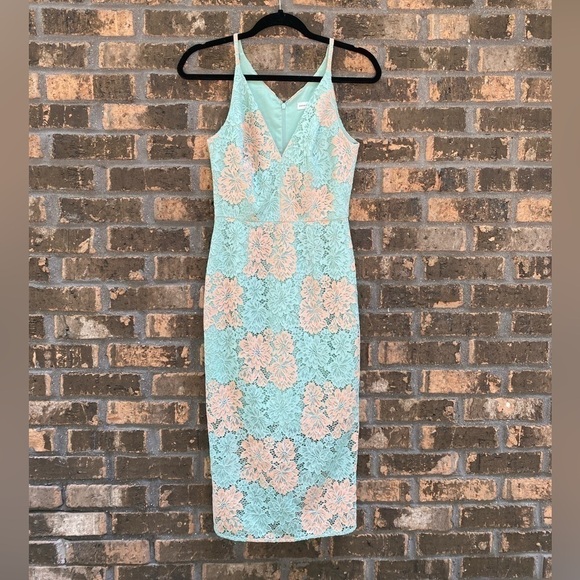 Dress the Population Aurora Lace Midi Dress Green Wedding Guest XS Cocktail - Picture 2 of 6